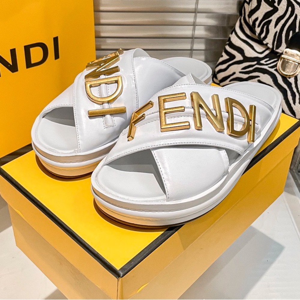 Fendi Sandals with Big Gold FENDI . 100% AUTHENTIC!!